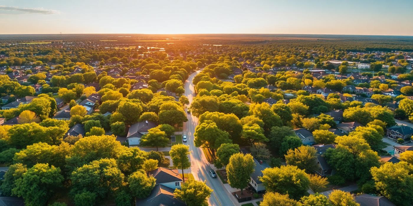 Aerial view of a Pasadena Texas neighborhood